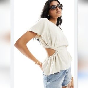 ASOS DESIGN linen look tee with open back in natural. Size US 6. NWT